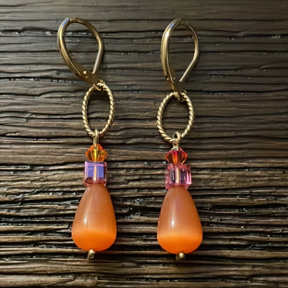 Gold Tone Metal Beaded Drop Earrings - Picture 2 of 4